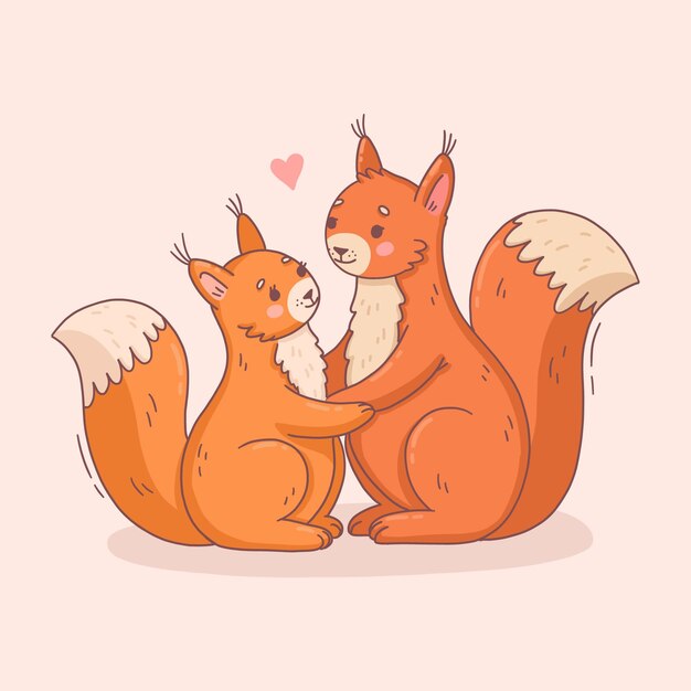 Hand drawn valentine's day squirrels couple