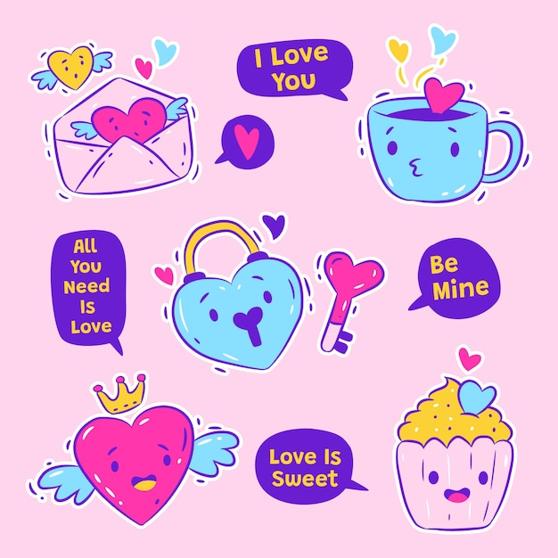 Hand drawn valentine's day stickers collection