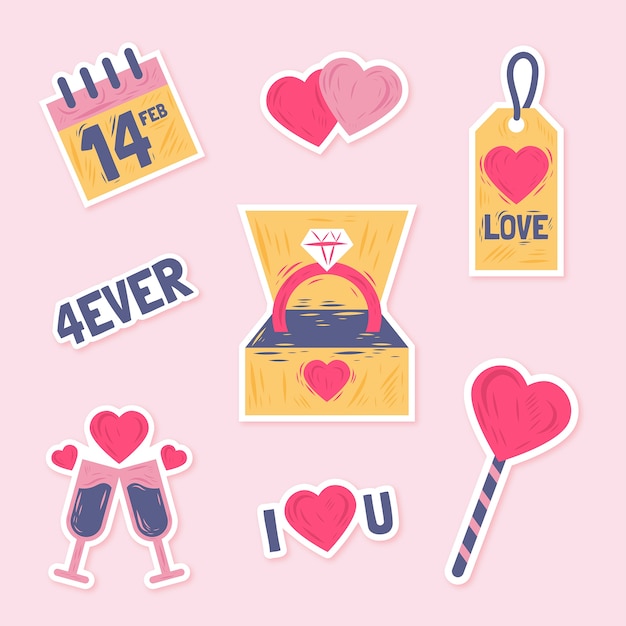 Free vector hand drawn valentine's day stickers collection