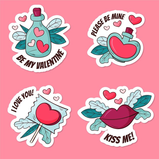 Hand drawn valentine's day stickers collection