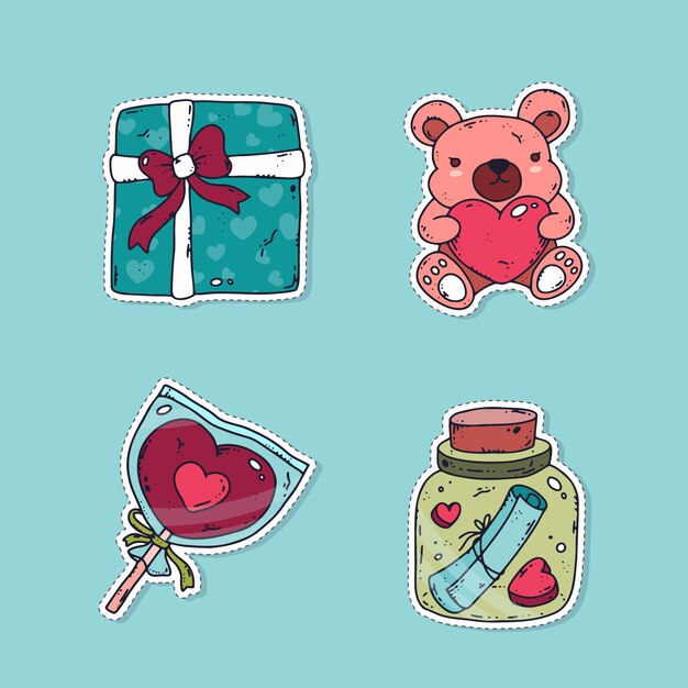 Hand drawn valentine's day stickers collection