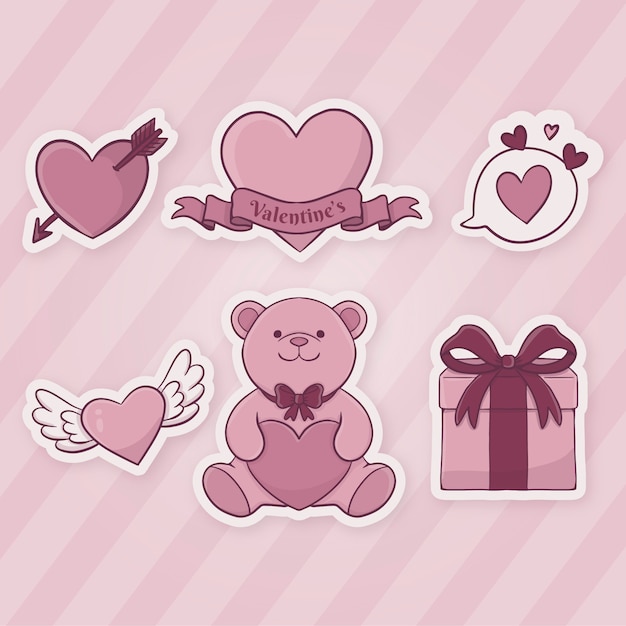 Free vector hand drawn valentine's day stickers collection