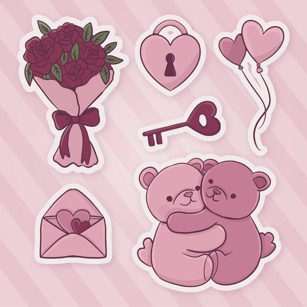 Hand drawn valentine's day stickers collection