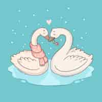 Free vector hand drawn valentine's day swans couple