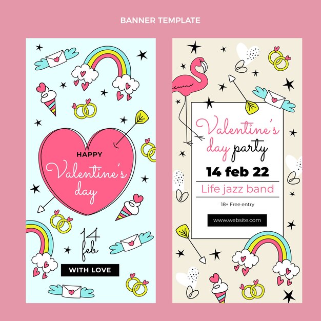 Hand drawn valentine's day vertical banners set