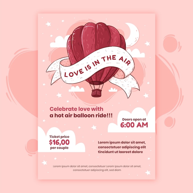 Hand drawn valentine's day vertical flyer template