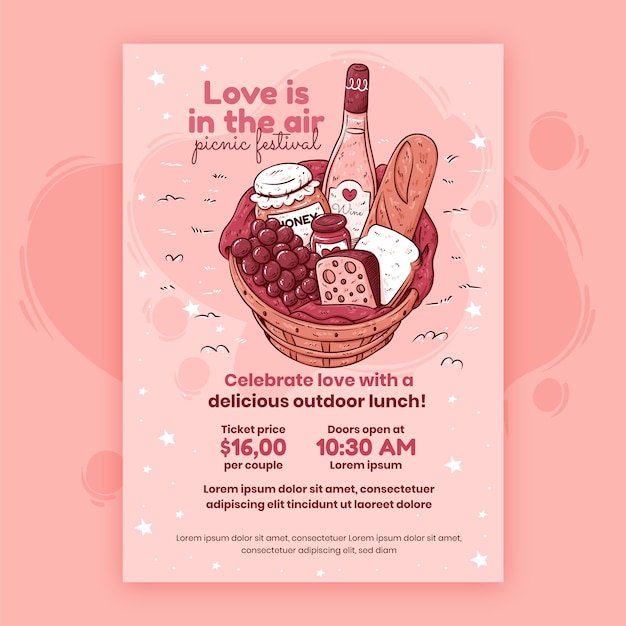 Hand drawn valentine's day vertical flyer template