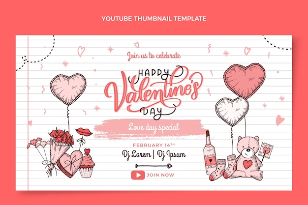 Vettore gratuito miniatura di youtube di san valentino disegnata a mano