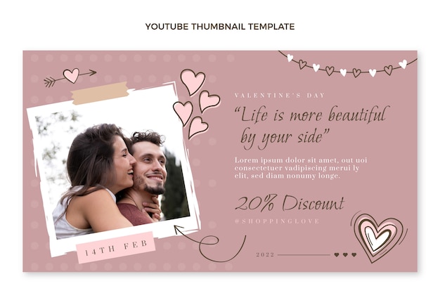 Vettore gratuito miniatura di youtube di san valentino disegnata a mano