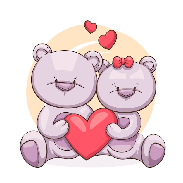 Hand drawn valentines day animal couple