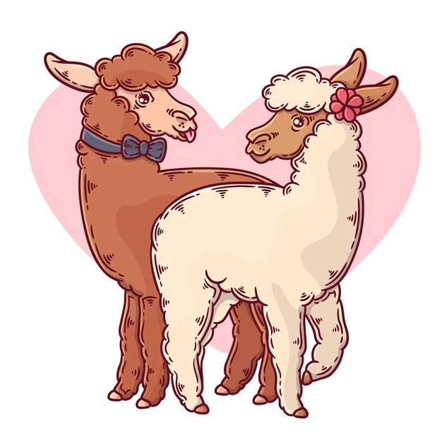 Hand drawn valentines day animal couple