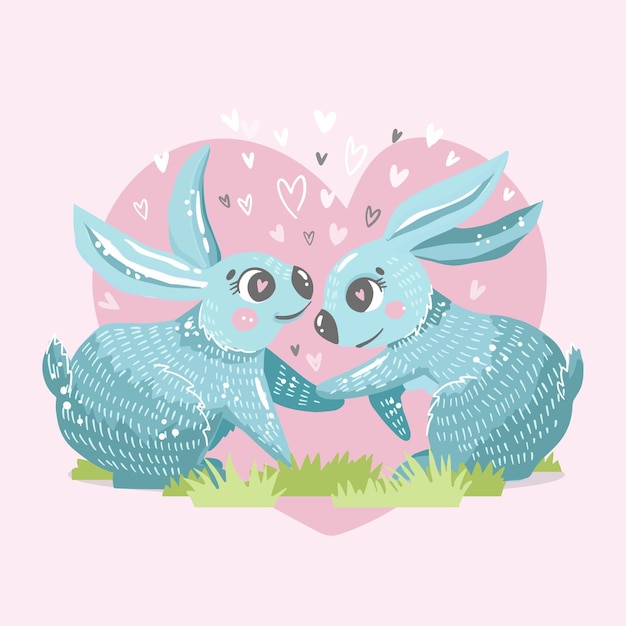 Coppia di animali di san valentino disegnati a mano