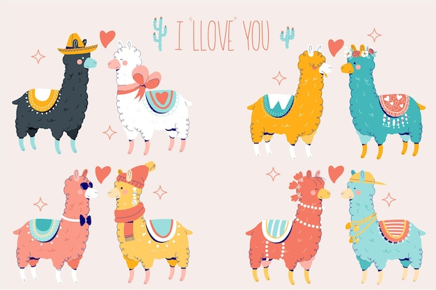 無料ベクター 手描きのバレンタインデーの動物のカップル