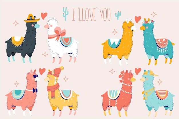 Hand drawn valentines day animal couple