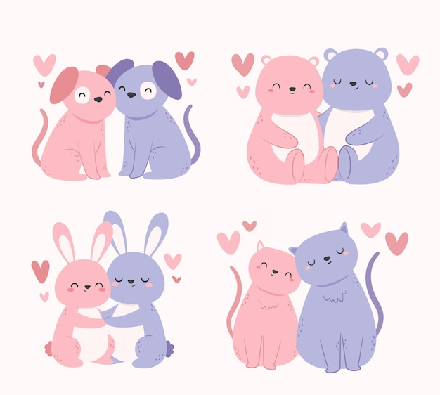 Hand drawn valentines day animal couple