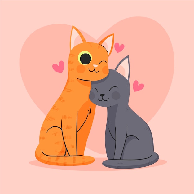 Coppia di animali di san valentino disegnati a mano