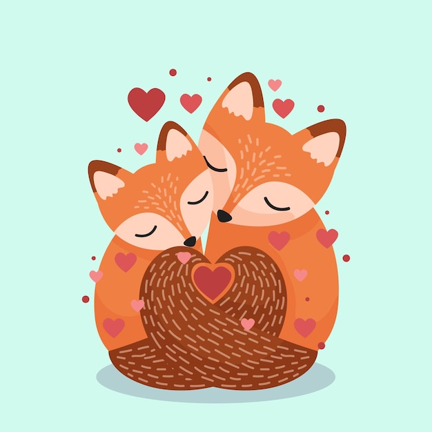 Vettore gratuito coppia di animali di san valentino disegnati a mano