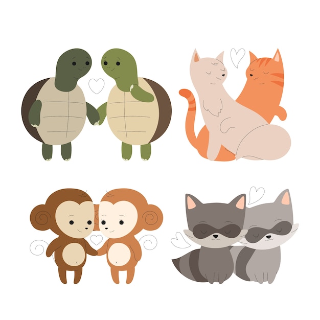 Free vector hand drawn valentines day animal couple