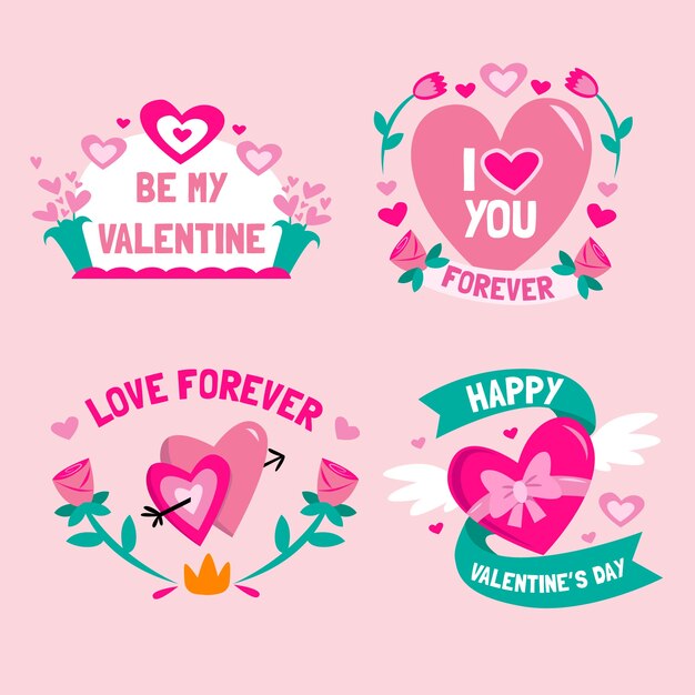 Hand drawn valentines day badge collection