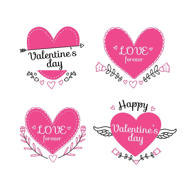 Hand drawn valentines day badge collection