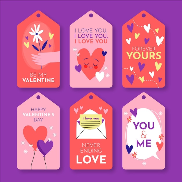 Collezione di badge san valentino disegnati a mano