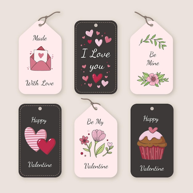 Vettore gratuito collezione di badge san valentino disegnati a mano