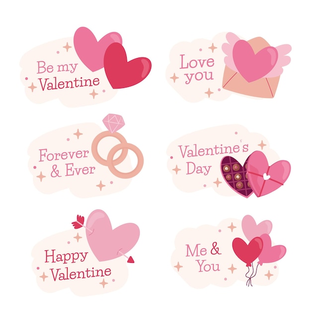 Collezione di badge di san valentino disegnati a mano