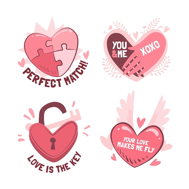 Hand drawn valentines day badge collection