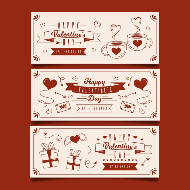 Hand drawn valentines day banners template