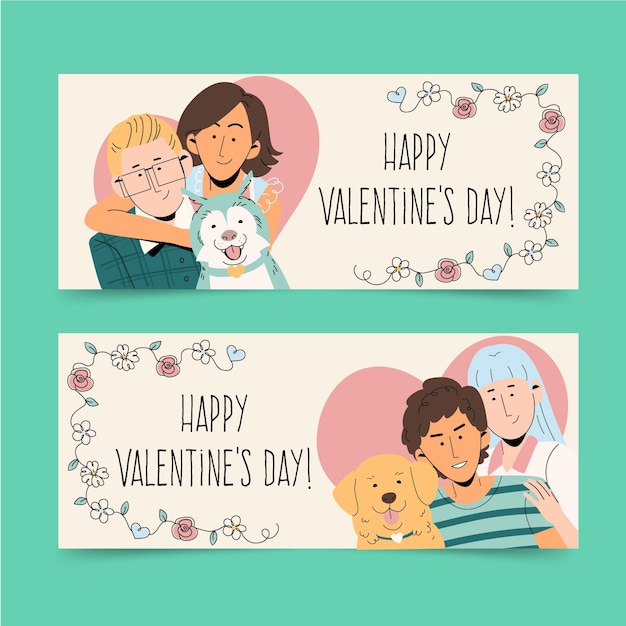 Hand drawn valentines day banners template