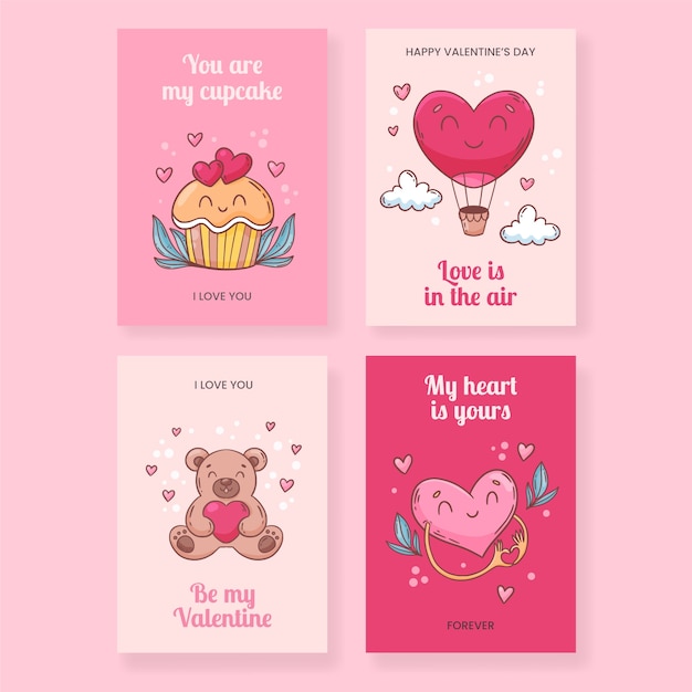 Hand drawn valentines day celebration greeting cards collection