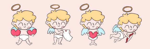 Hand drawn valentines day cupid characters collection