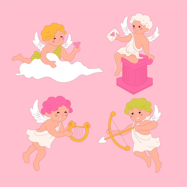 Collezione di personaggi di cupido di san valentino disegnati a mano