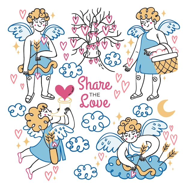 Free vector hand drawn valentines day cupid characters collection