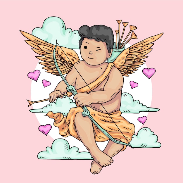 Illustrazione disegnata a mano di cupido di san valentino