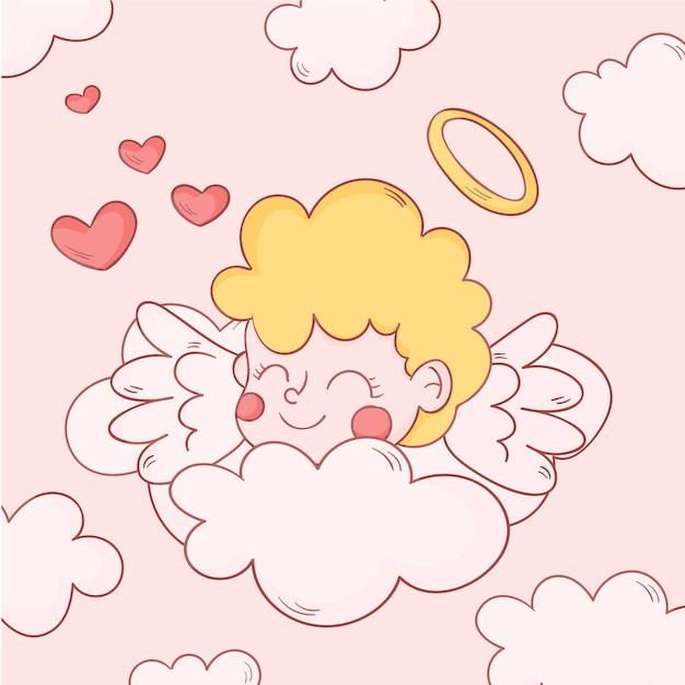 Hand drawn valentines day cupid illustration