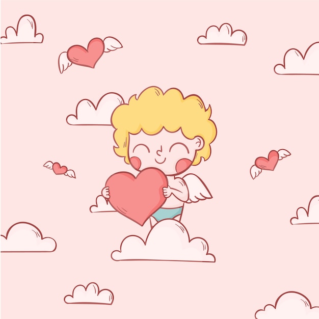 Vettore gratuito illustrazione disegnata a mano di cupido di san valentino