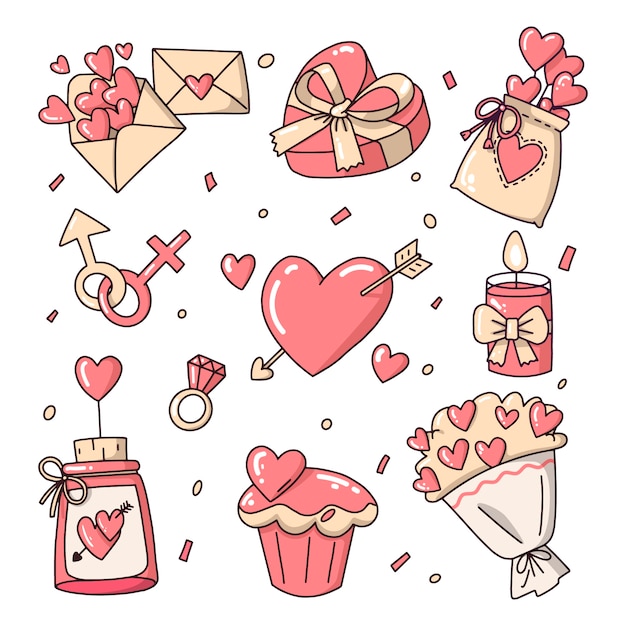 Free vector hand drawn valentines day element collection