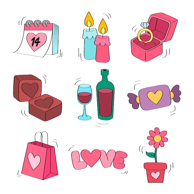 Hand drawn valentines day element collection