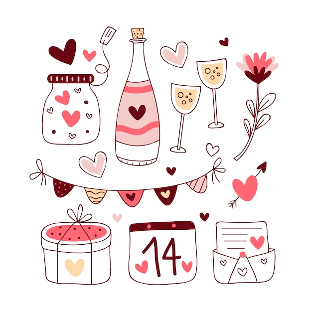 Free vector hand drawn valentines day element collection