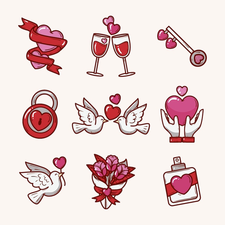Free Vector hand drawn valentines day element collection
