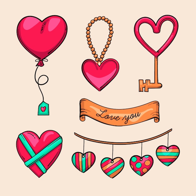 Free vector hand drawn valentines day element collection