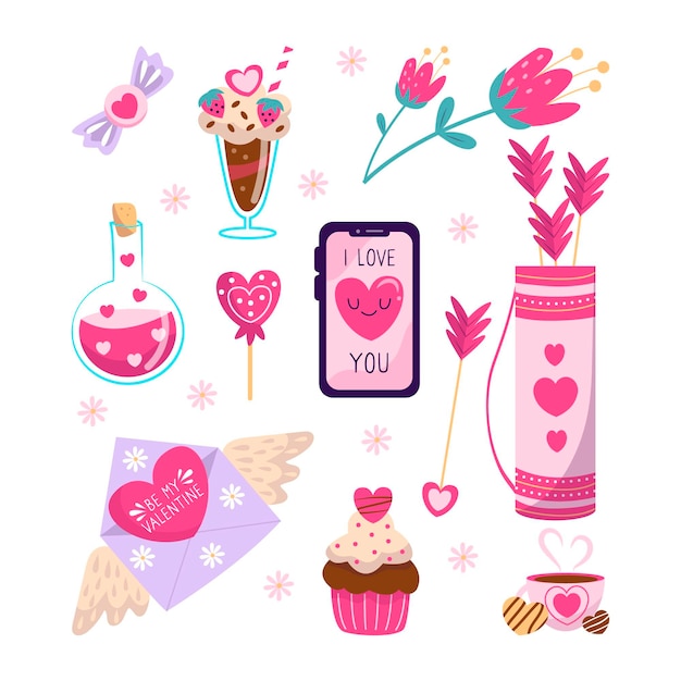 Free vector hand drawn valentines day element collection