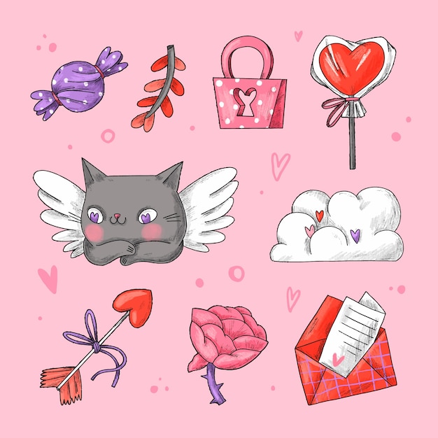 Free vector hand drawn valentines day elements collection