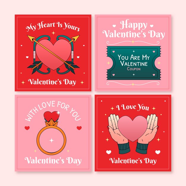 手描きのバレンタインデーのグリーティング カード コレクション
