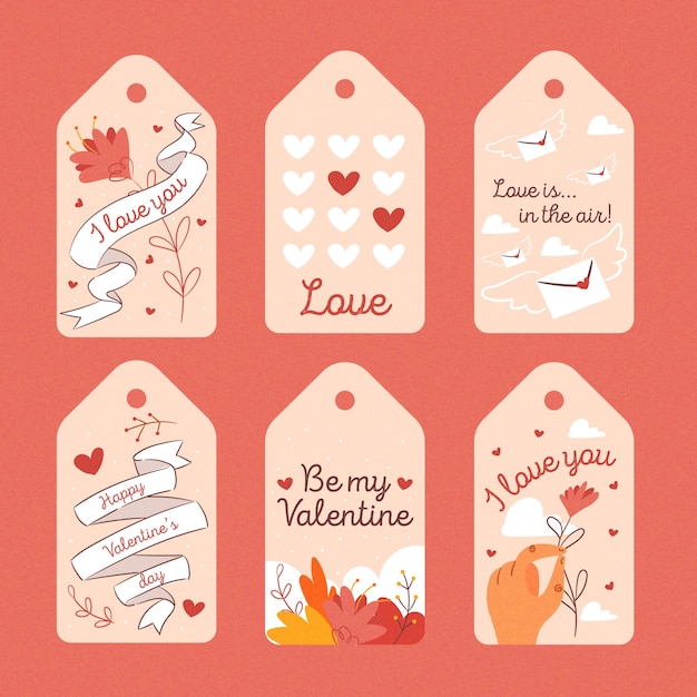 Collezione di etichette di san valentino disegnati a mano