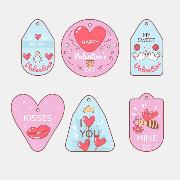 Hand drawn valentines day label collection