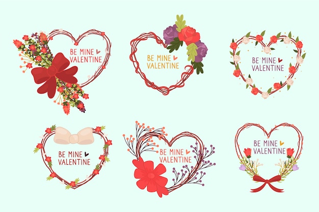 Collezione di etichette di san valentino disegnati a mano