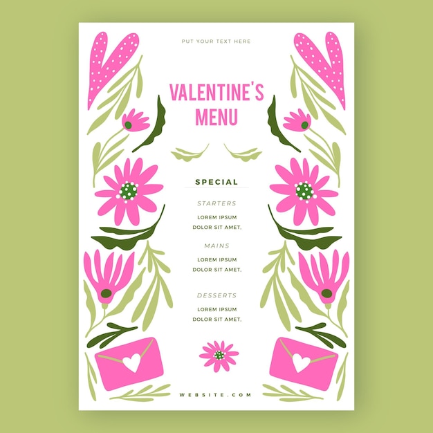 Free vector hand drawn valentines day menu template