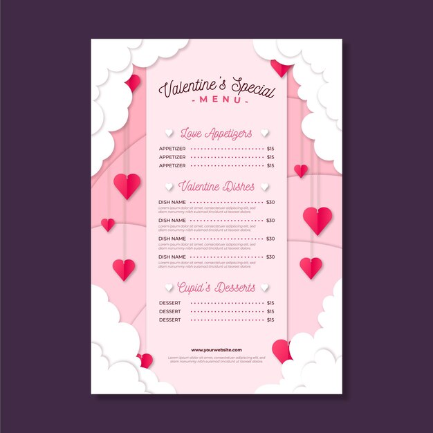 Hand drawn valentines day menu template